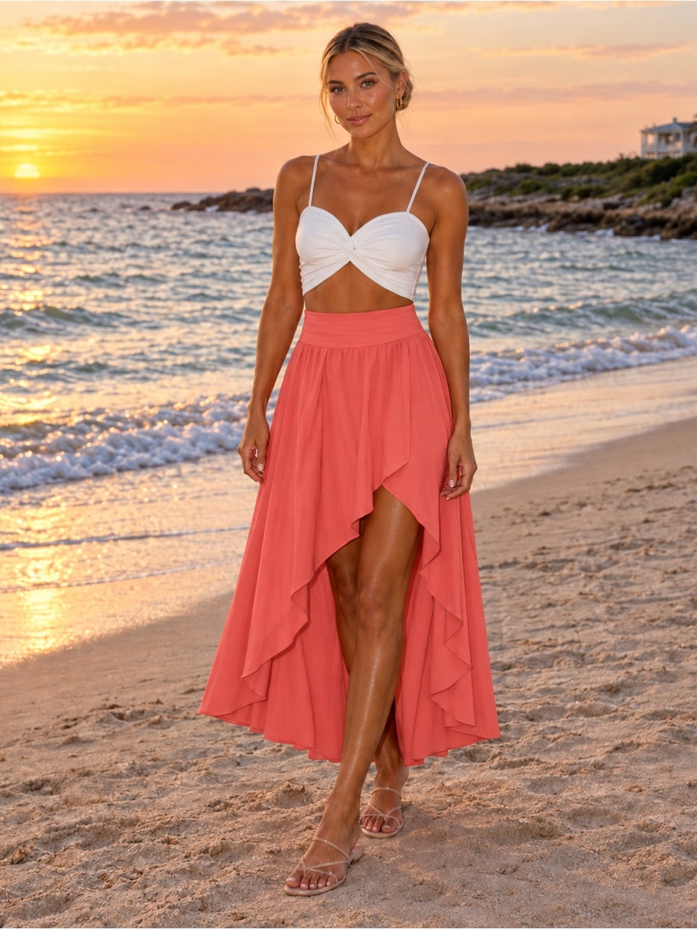 NWT Halara Breezeful Coral High Waist Wrap Maxi Skirt Built-In Shorts Size Small